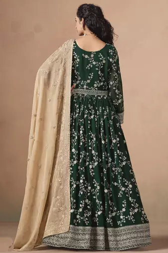 Green georgette embroidered anarkali werddind wear suit