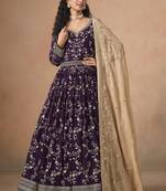 Purple georgette embroidered anarkali werddind wear suit
