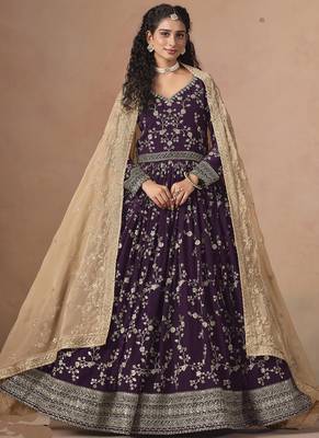 Purple georgette embroidered anarkali werddind wear suit 2