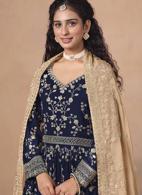 Blue georgette embroidered anarkali werddind wear suit 3