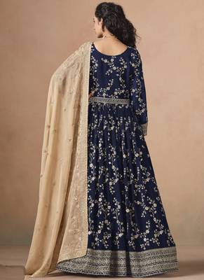 Blue georgette embroidered anarkali werddind wear suit 4
