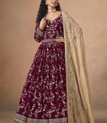 Maroon georgette embroidered anarkali werddind wear suit