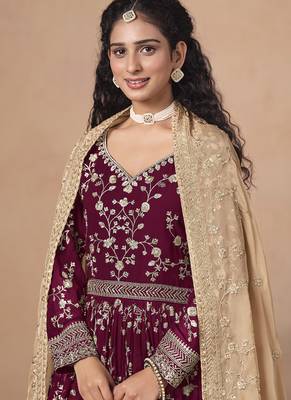 Maroon georgette embroidered anarkali werddind wear suit 3