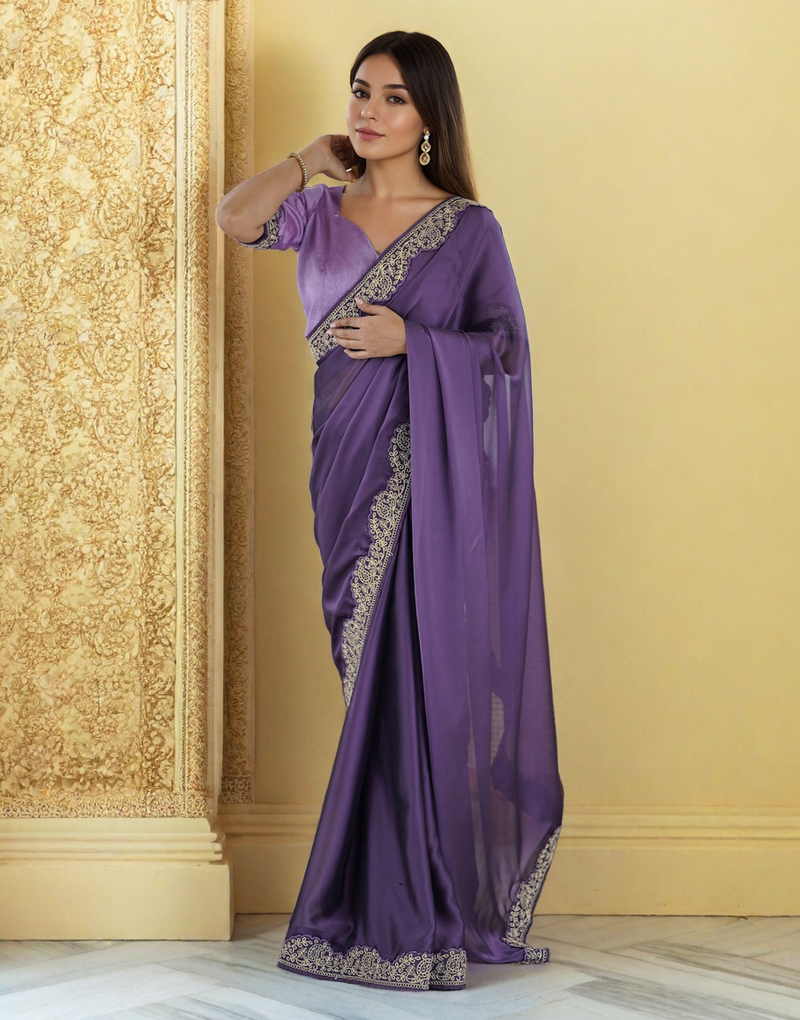 Elegant plum rangoli silk saree with intricate coding work