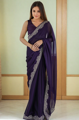 Elegant purple rangoli silk saree with intricate coding work