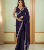 Elegant purple rangoli silk saree with intricate coding work