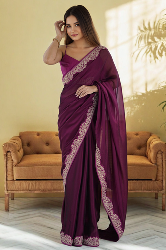 Elegant wine rangoli silk saree with intricate coding work