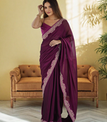 Elegant wine rangoli silk saree with intricate coding work
