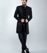 men black velvet embroidered indo-western kurta set with black cotton lycra pant  wedding & festive wear