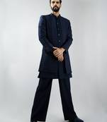 men navy blue indo-western suiting set with jacket & pants  wedding & festive wear