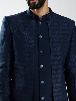 men navy blue indo-western suiting set with jacket & pants  wedding & festive wear 2