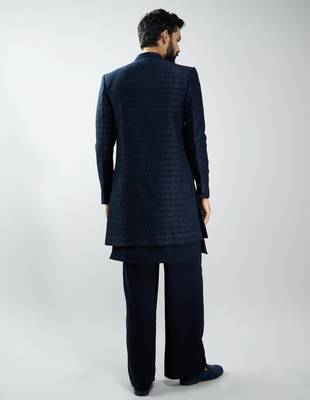 men navy blue indo-western suiting set with jacket & pants  wedding & festive wear 5