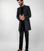 men velvet embroidered indo-western kurta set with black cotton lycra pant  wedding & festive wear
