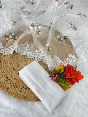 White Color Embroidered Organza Silk Saree 4