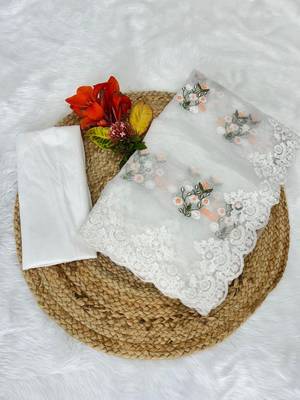 White Color Embroidered Organza Silk Saree 5