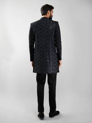 men velvet embroidered indo-western kurta set with black cotton lycra pant  wedding & festive wear 5