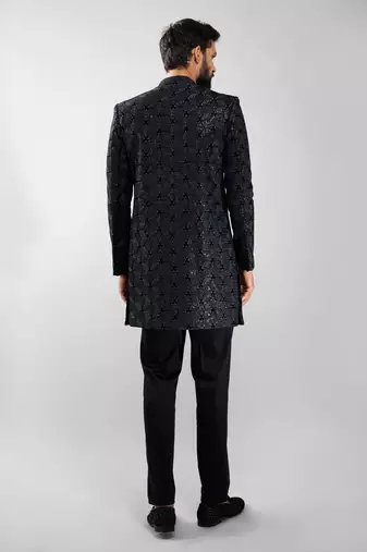 men velvet embroidered indo-western kurta set with black cotton lycra pant  wedding & festive wear