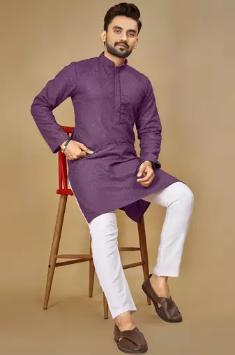 Lavender embroidered rayon straight kurta