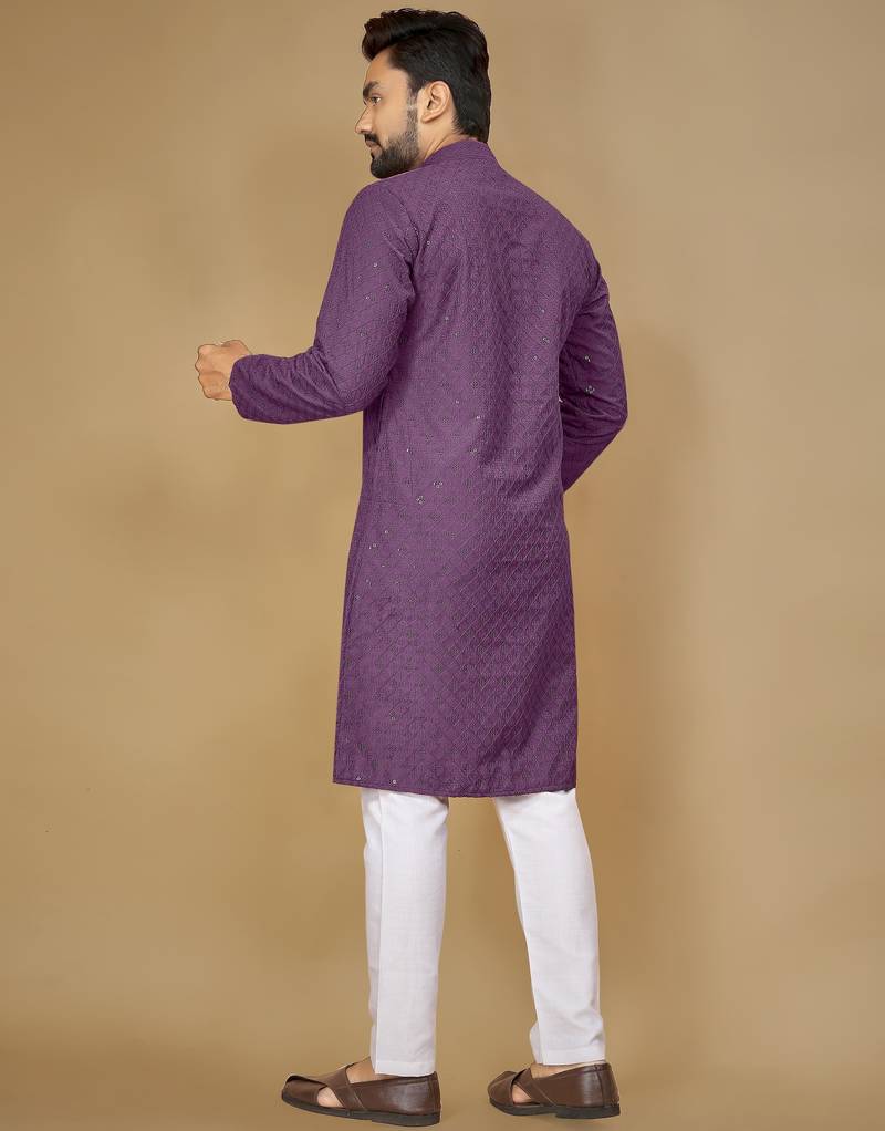 Lavender embroidered rayon straight kurta