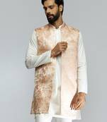 men peach brocade silk nehru jacket  jacquard pattern  tailored fit  wedding & festive wear