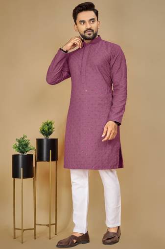 Purple embroidered rayon straight kurta