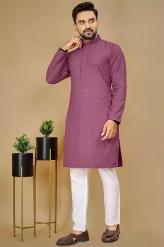 Purple embroidered rayon straight kurta