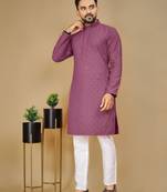 Purple embroidered rayon straight kurta