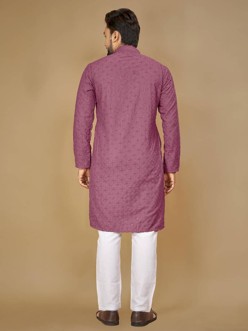 Purple embroidered rayon straight kurta