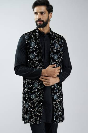 men black velvet embroidered nehru jacket  wedding & festive wear