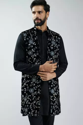 men black velvet embroidered nehru jacket  wedding & festive wear