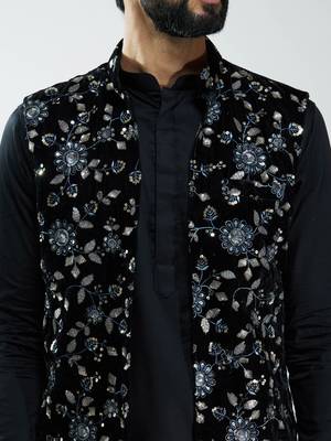 men black velvet embroidered nehru jacket  wedding & festive wear 2