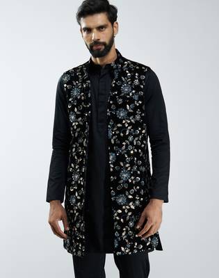 men black velvet embroidered nehru jacket  wedding & festive wear 3