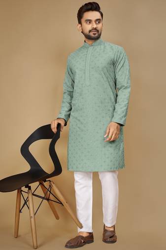 Sea green embroidered rayon straight kurta