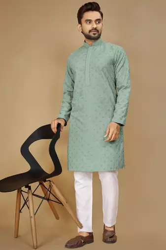 Sea green embroidered rayon straight kurta