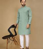 Sea green embroidered rayon straight kurta