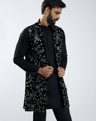men black velvet embroidered nehru jacket  wedding & festive wear 4