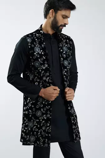 men black velvet embroidered nehru jacket  wedding & festive wear