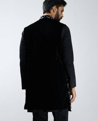 men black velvet embroidered nehru jacket  wedding & festive wear 5