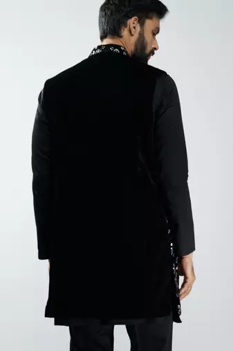 men black velvet embroidered nehru jacket  wedding & festive wear