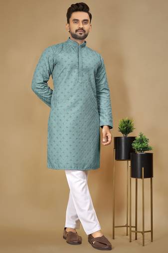 Sky blue embroidered rayon straight kurta