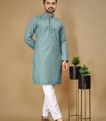 Sky blue embroidered rayon straight kurta