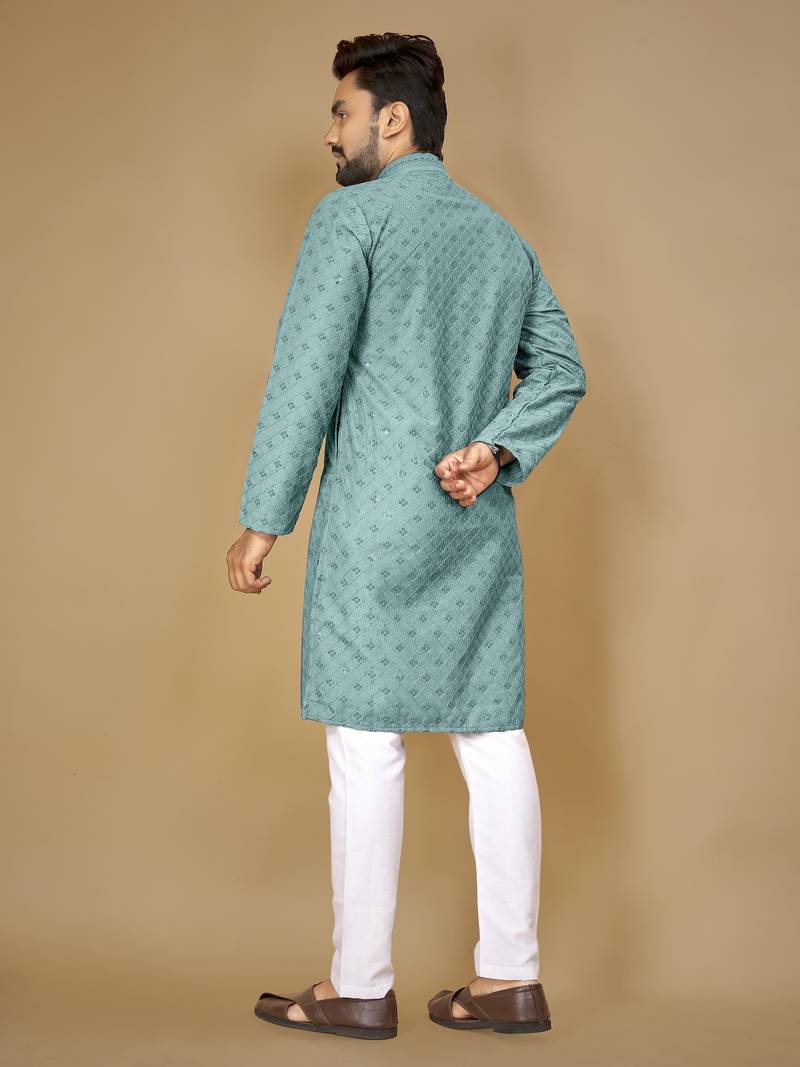 Sky blue embroidered rayon straight kurta