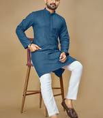 Teal embroidered rayon straight kurta