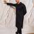 mens black cotton kurta with silk blend pant set - formal festive ethnic wear with sequin embroidery