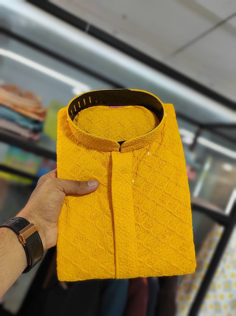 Yellow embroidered rayon straight kurta