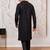 mens black cotton kurta with silk blend pant set - formal festive ethnic wear with sequin embroidery