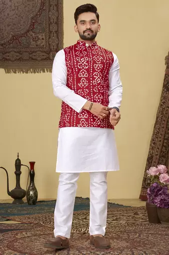 Red printed soft cotton straight koti kurta