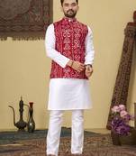 Red printed soft cotton straight koti kurta