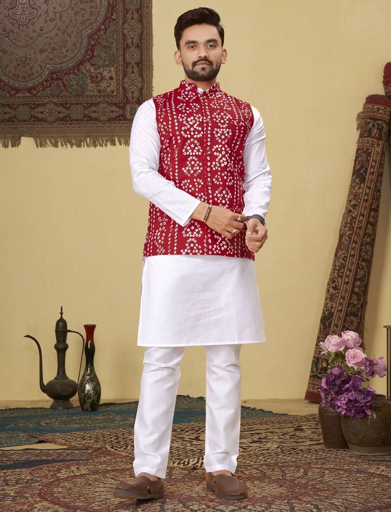 Red printed soft cotton straight koti kurta
