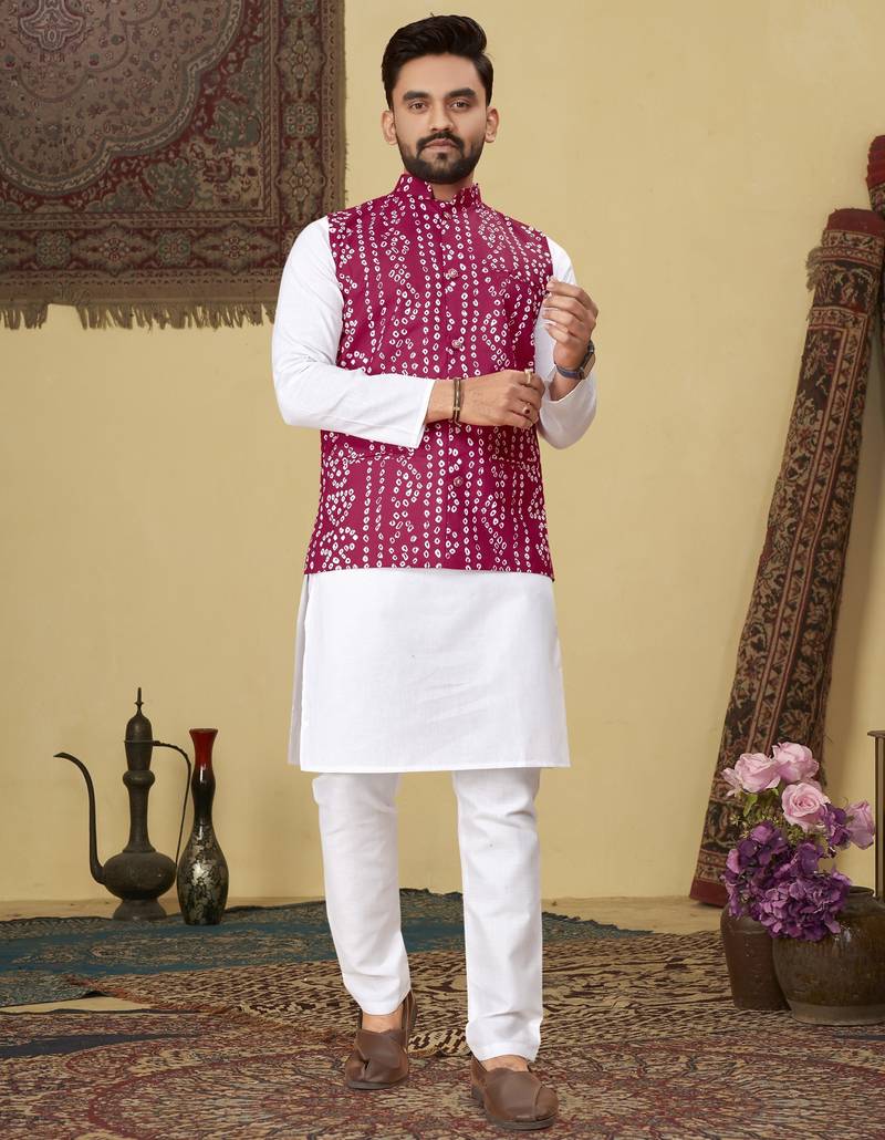 Rani pink printed soft cotton straight koti kurta